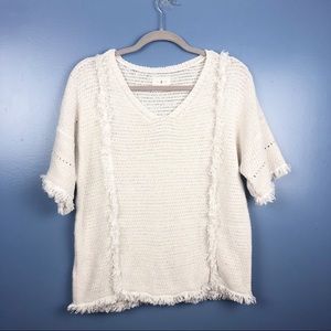 Lou & Grey | Boho White Knit Fringe Sweater Top